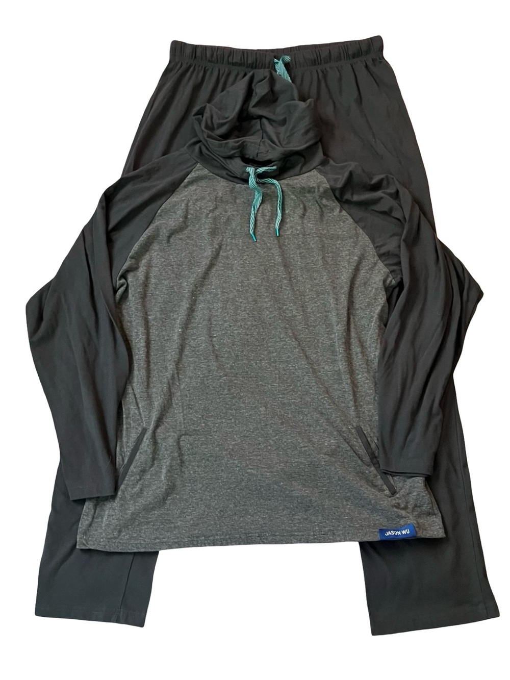 Jason Wu x Eva Air Gray & Charcoal Hooded Loungewear Set with Teal Drawstrings